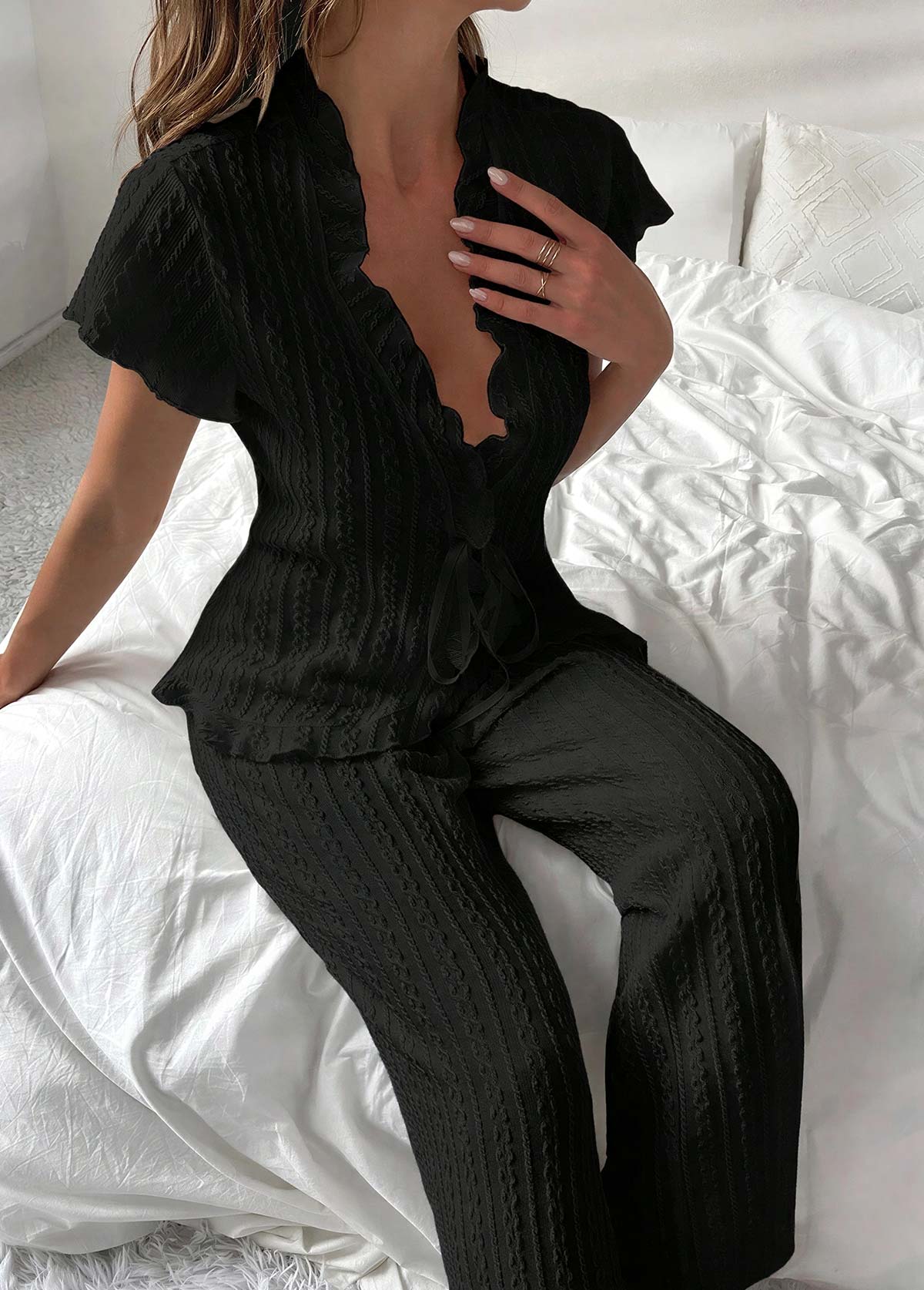 Black Short Sleeve Lounge Top and Pants