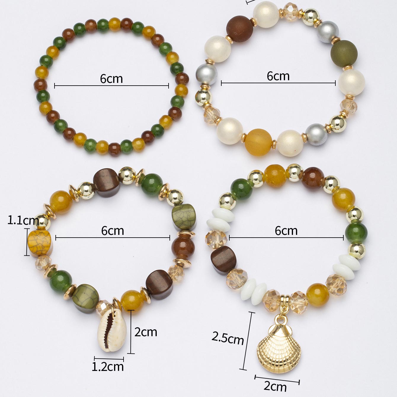 Multi Color Shell Glass Bracelet Set
