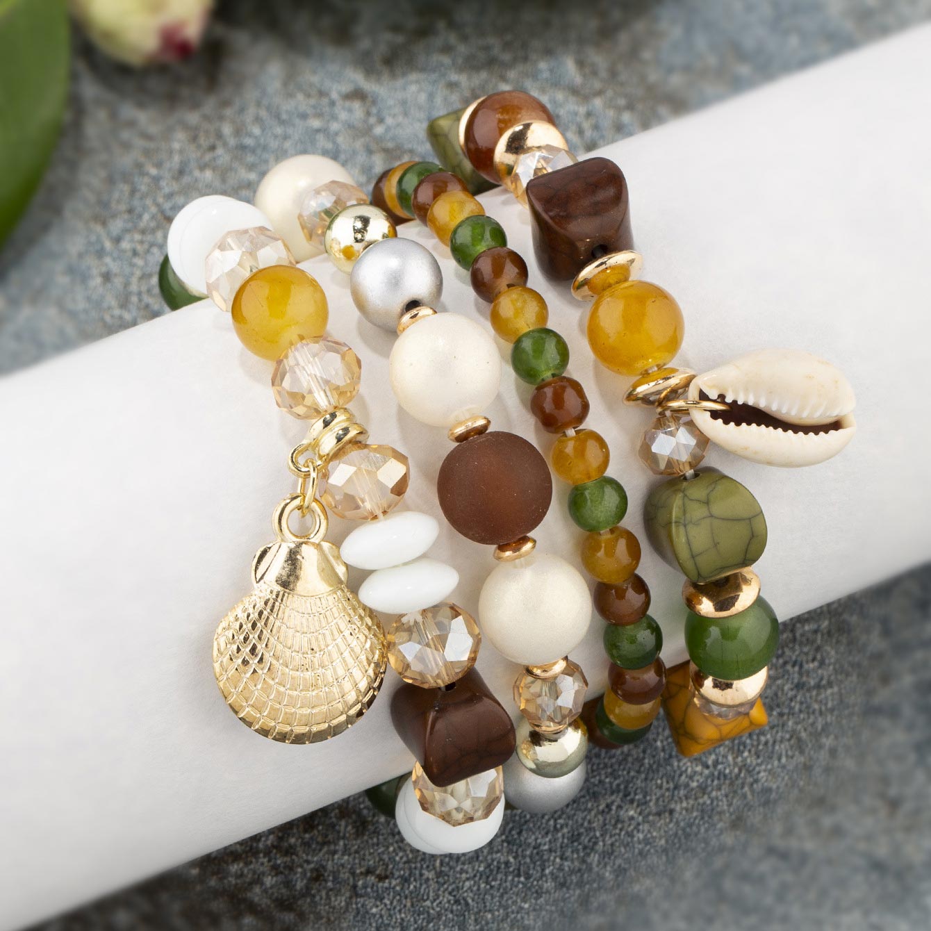 Multi Color Shell Glass Bracelet Set
