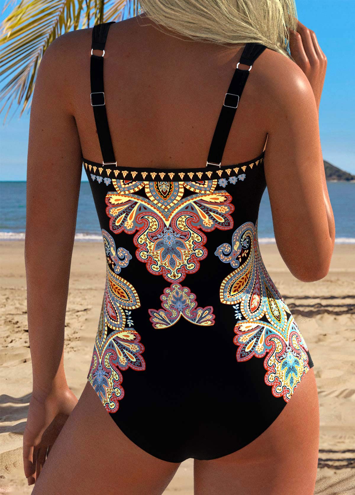 Tribal Print Tummy Control Multi Color One Piece Swimwear