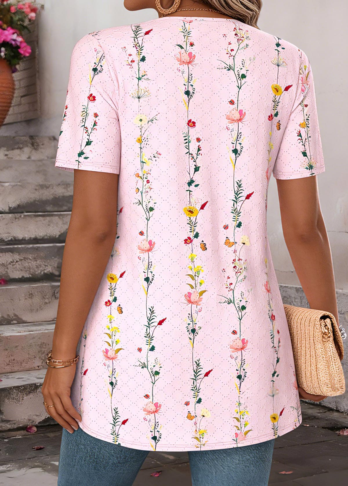 Ditsy Floral Print Light Pink Fake Two Piece Twinset