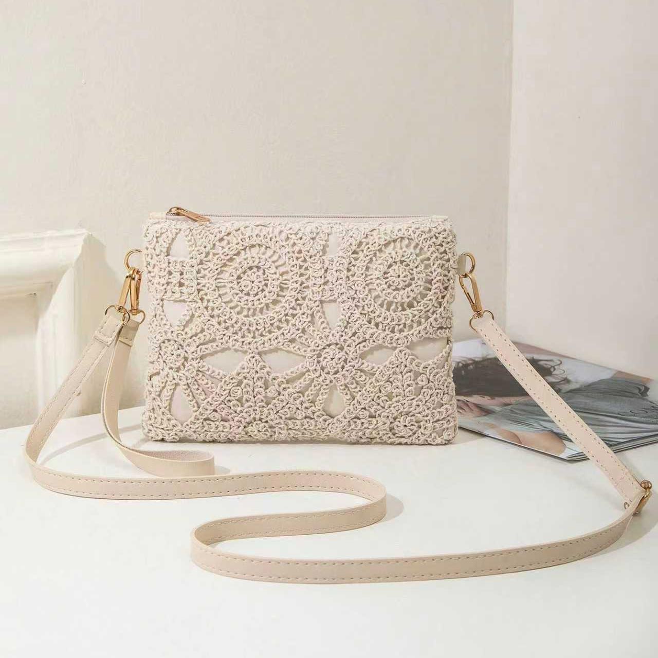 Beige Color Zip Detail Crossbody Bag