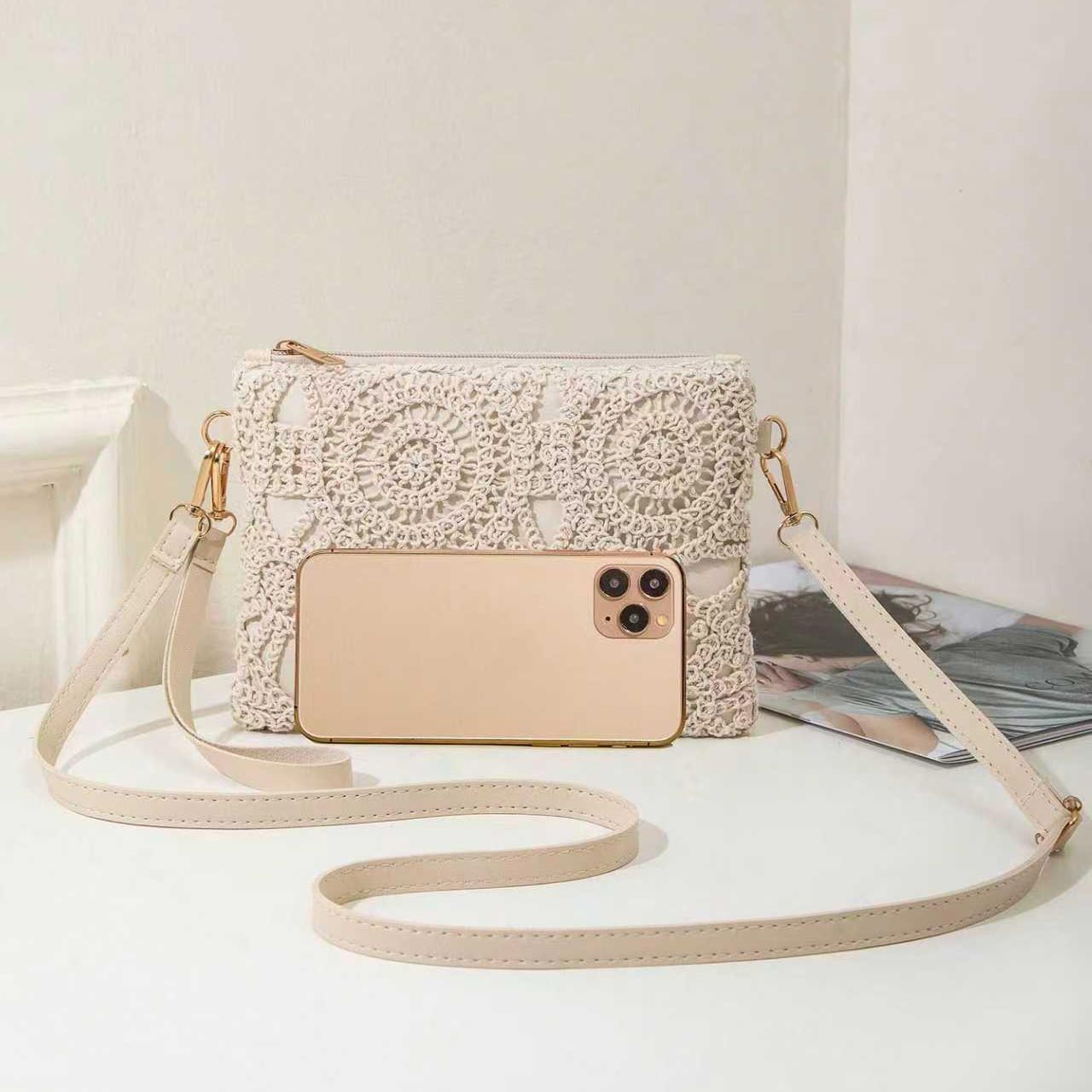 Beige Color Zip Detail Crossbody Bag