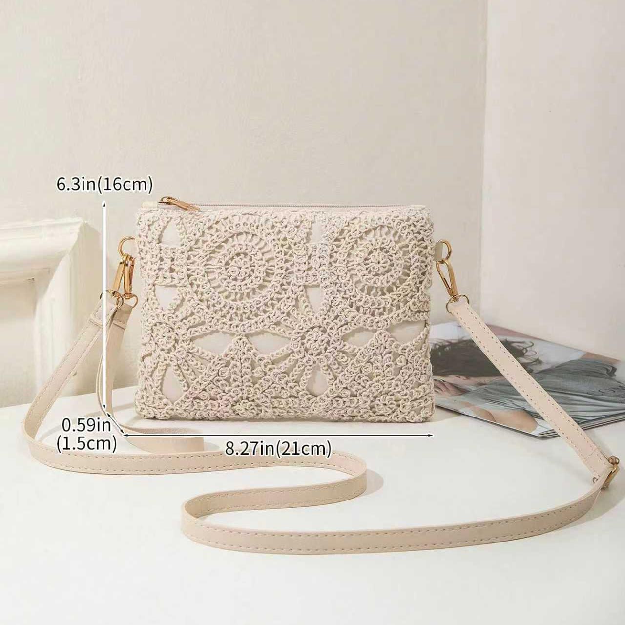 Beige Color Zip Detail Crossbody Bag