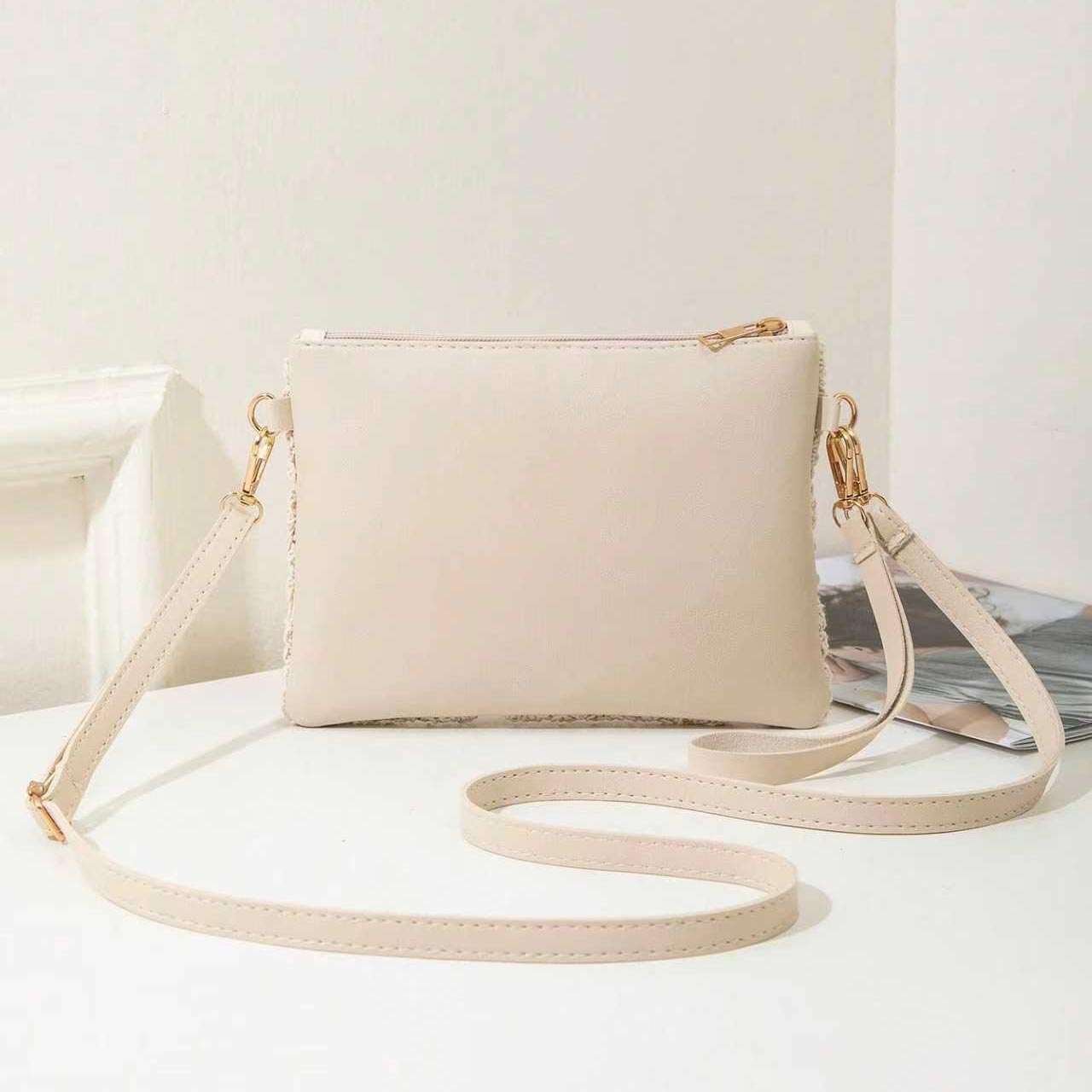 Beige Color Zip Detail Crossbody Bag