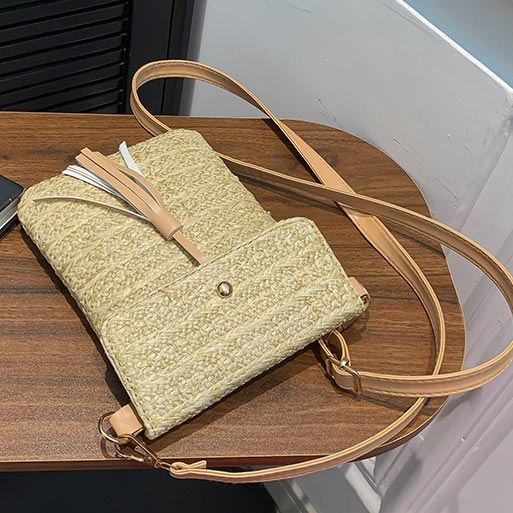 Light Camel Tassel Magnetic Crossbody Bag