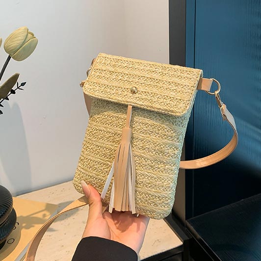 Light Camel Tassel Magnetic Crossbody Bag