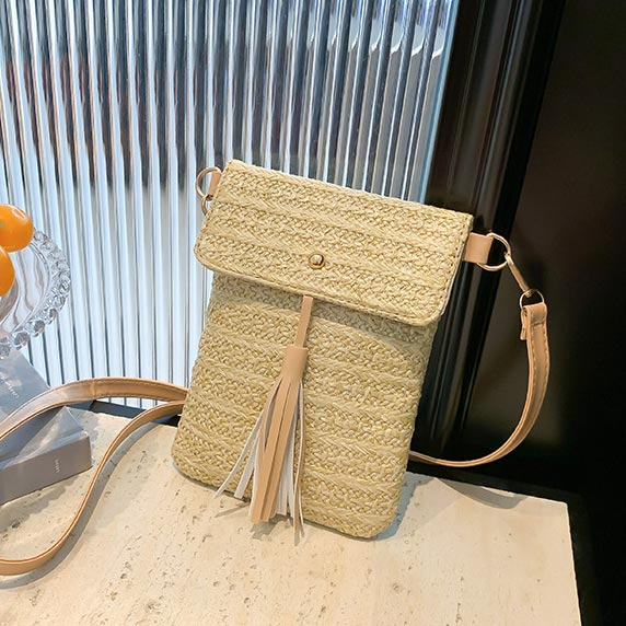 Light Camel Tassel Magnetic Crossbody Bag