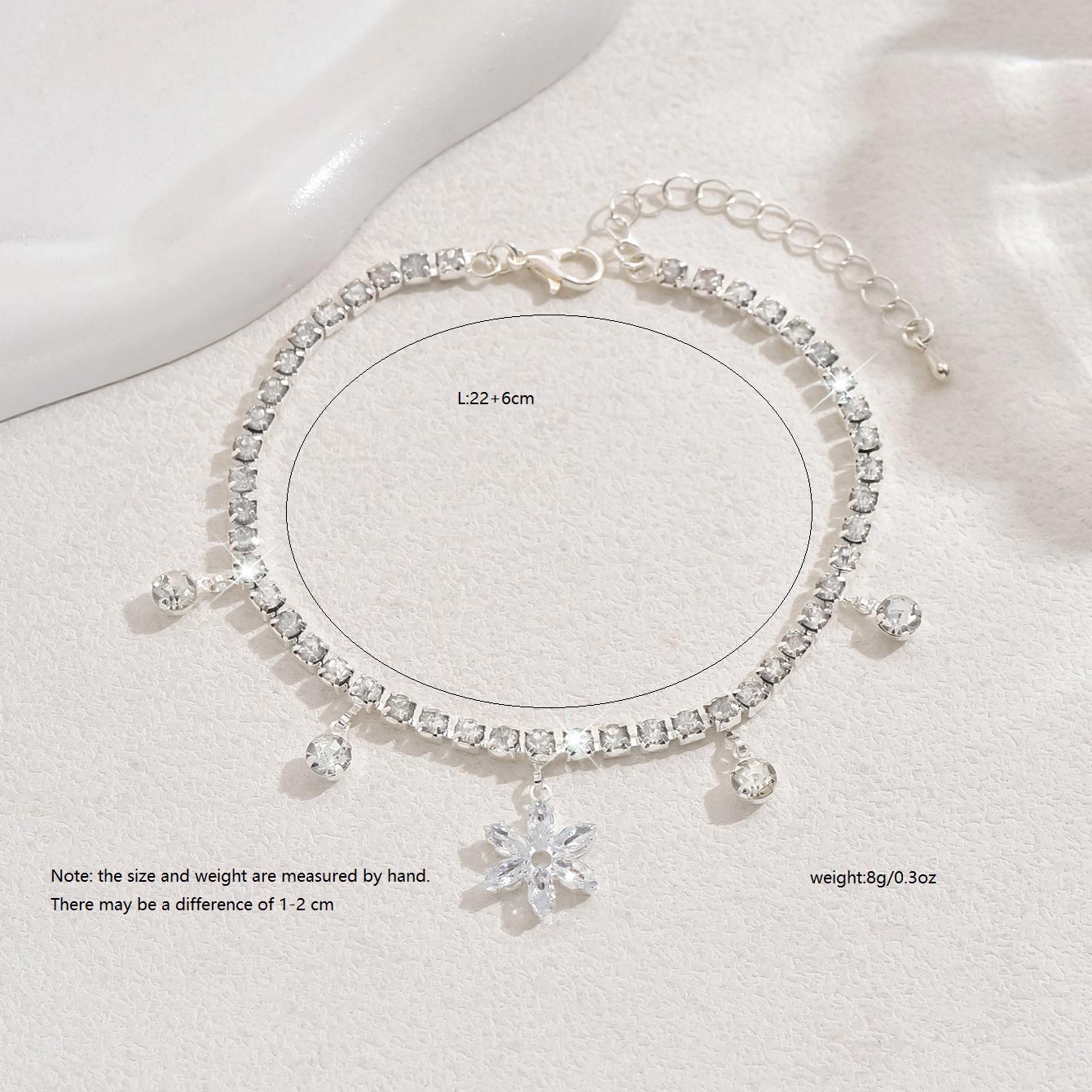 Silver Color Copper Detail Rhinestone Anklet