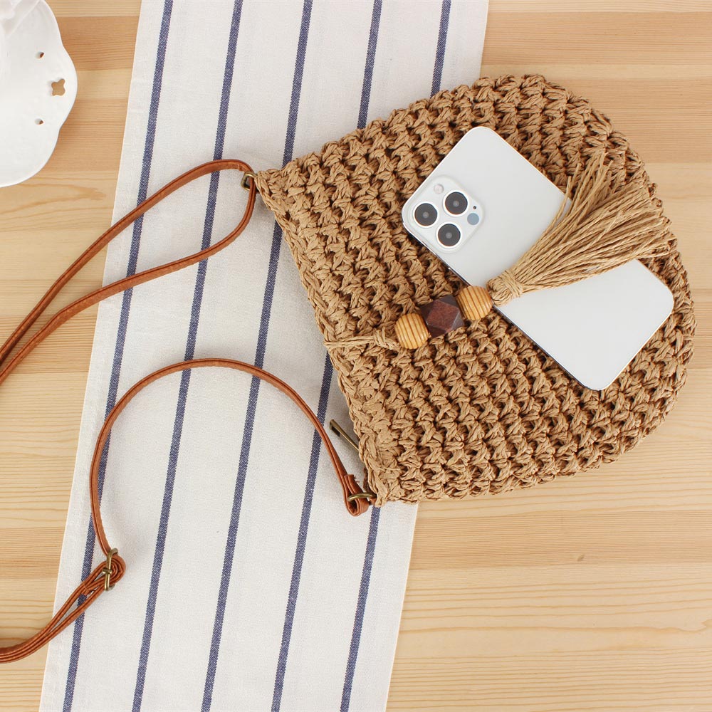 Dark Camel Tassel Zip Crossbody Bag