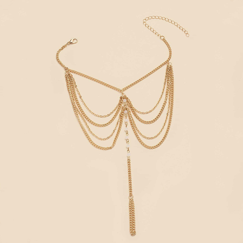 Golden Color Pearl Alloy Multi-layered Anklet