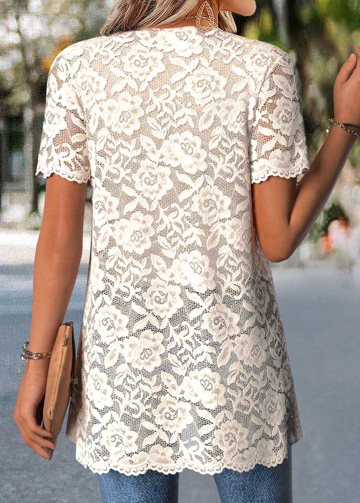 Two-piece Beige Short Sleeve Cardigan and Tank Top