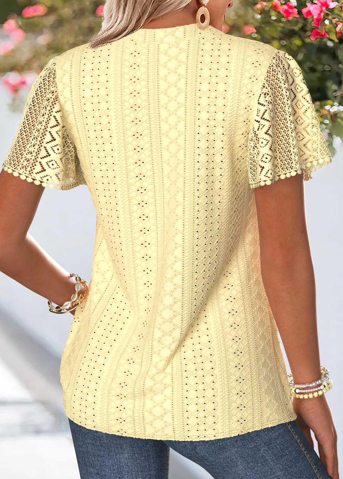 Curved Hem Light Yellow Short Sleeve T Shirt