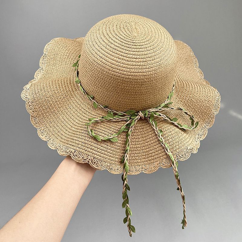 Light Camel Bowknot Visor Straw Hat