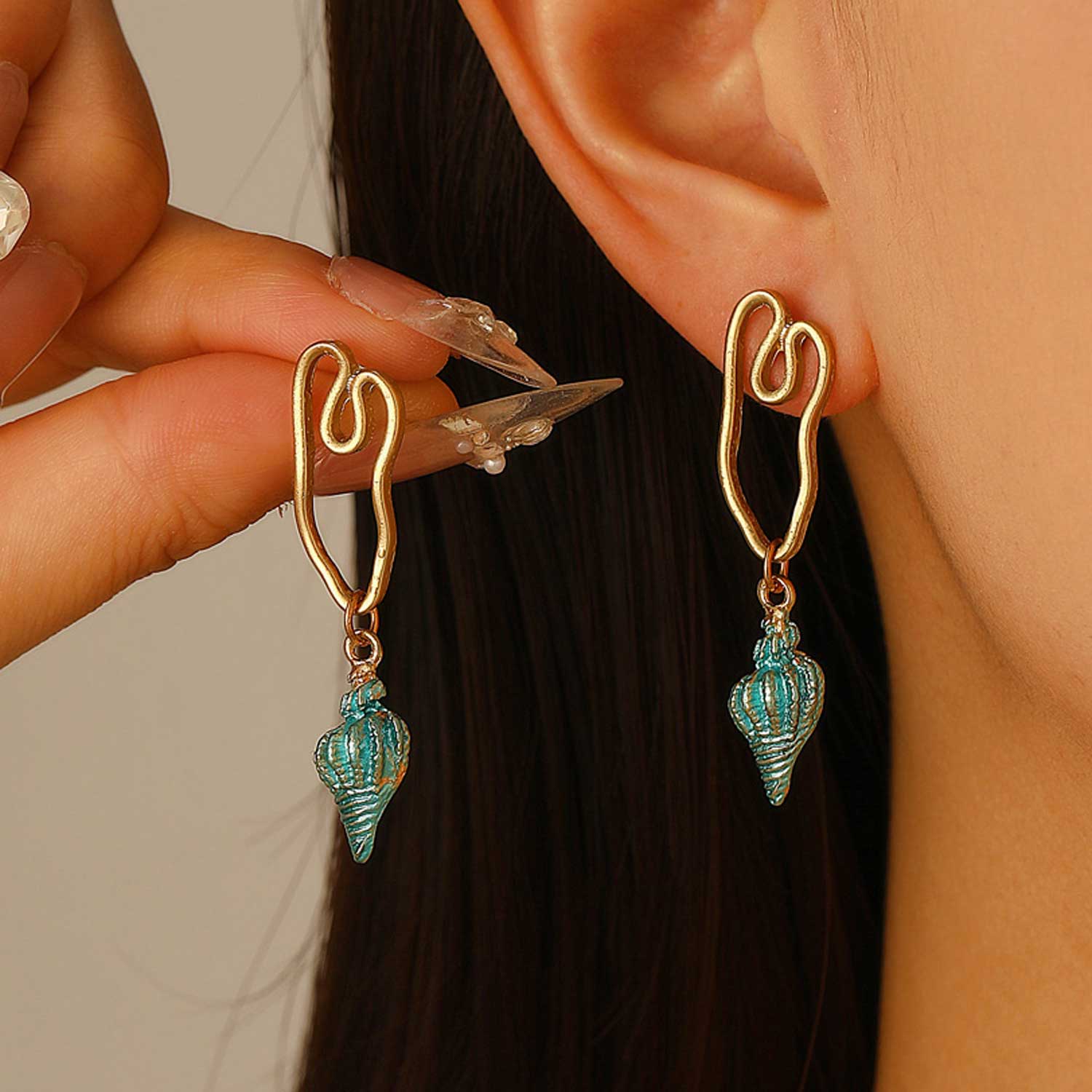 Mint Green Conch Design Alloy Earrings