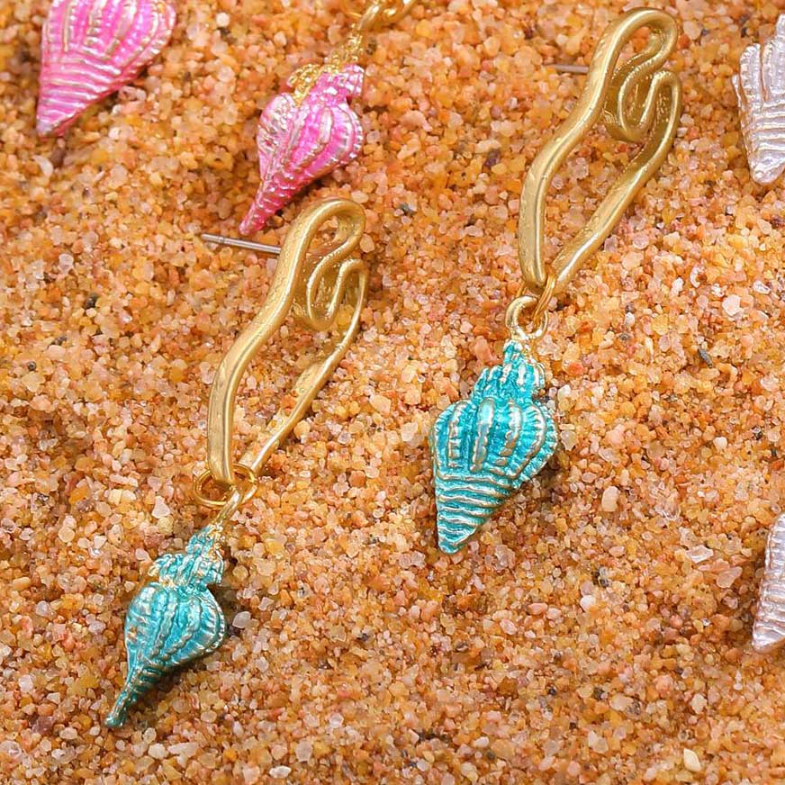 Mint Green Conch Design Alloy Earrings