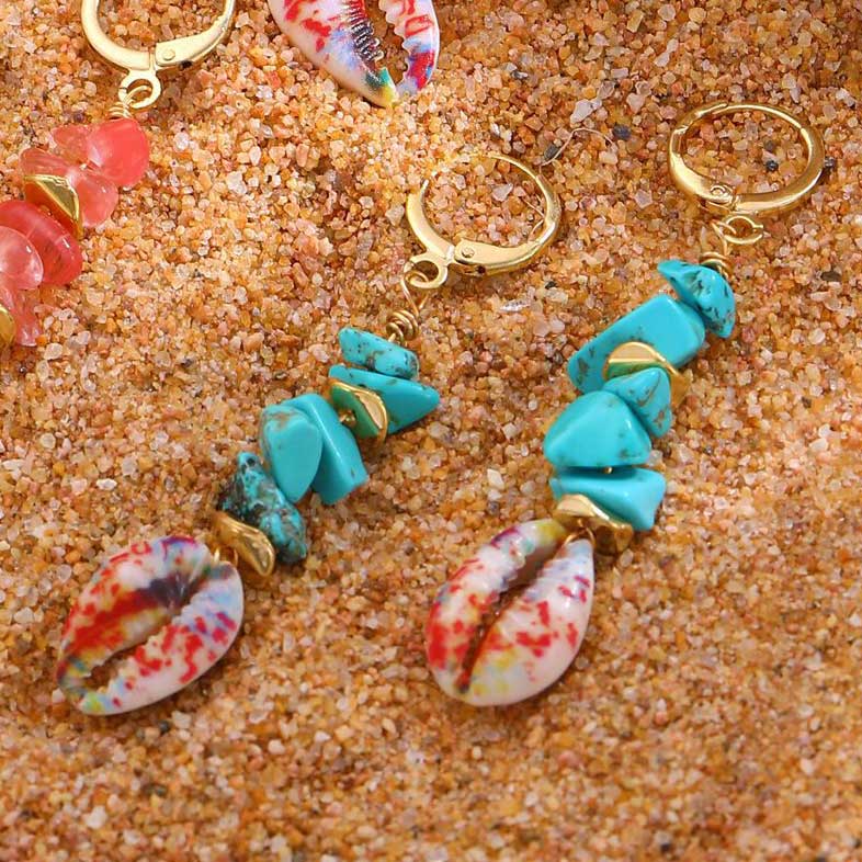 Mint Green Shell Alloy Detail Earrings