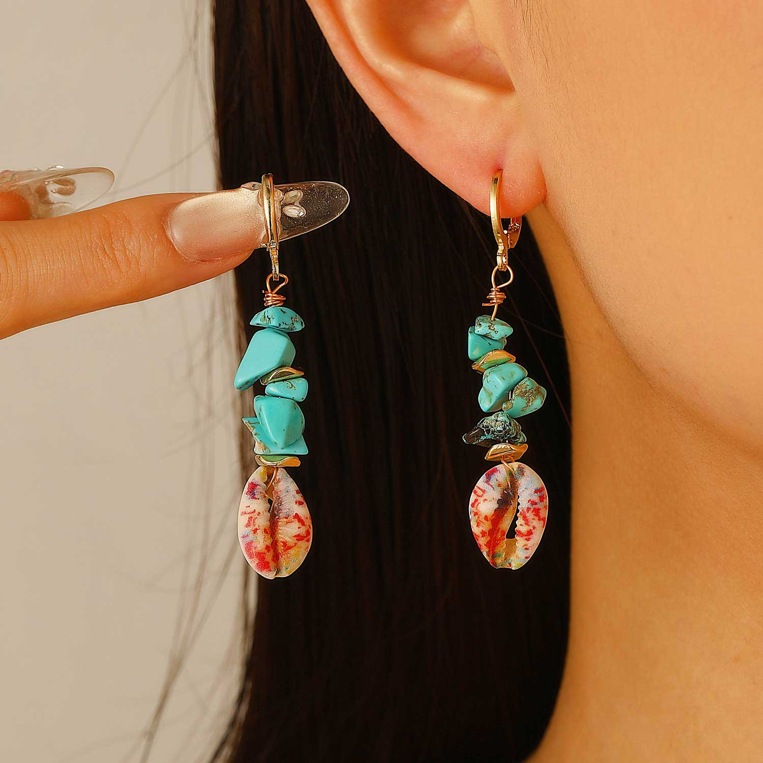 Mint Green Shell Alloy Detail Earrings