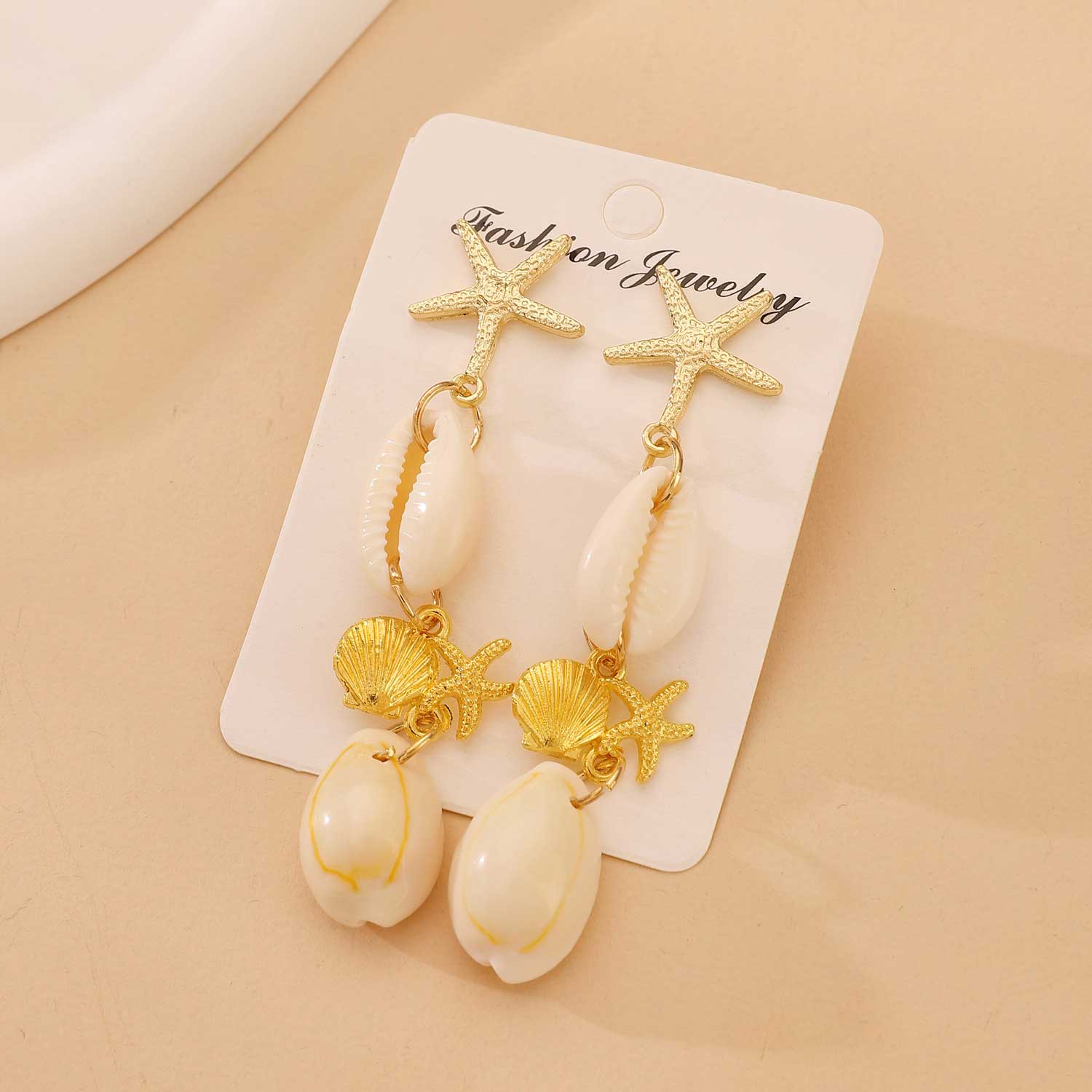 Golden Color Shell Alloy Detail Earrings