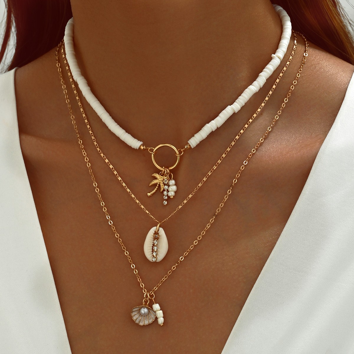Golden Shell Tree Alloy Necklace Set