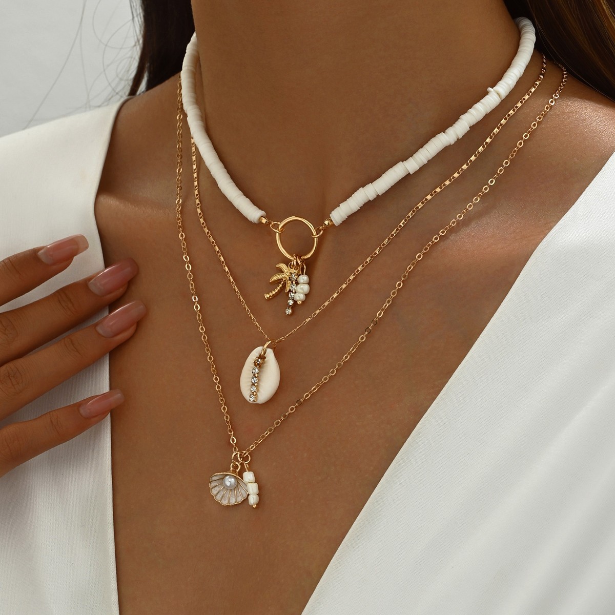 Golden Shell Tree Alloy Necklace Set