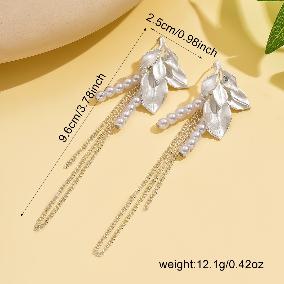 White Color Leaf Alloy Detail Earrings