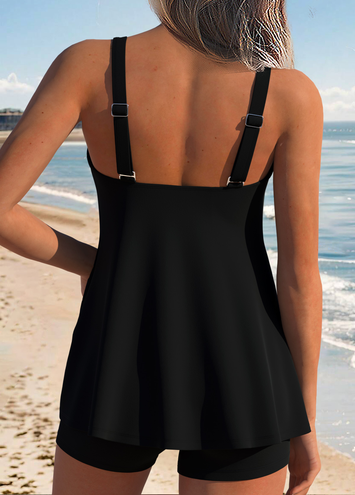 American Flag Print Lace Up Black Tankini Top-No Bottom
