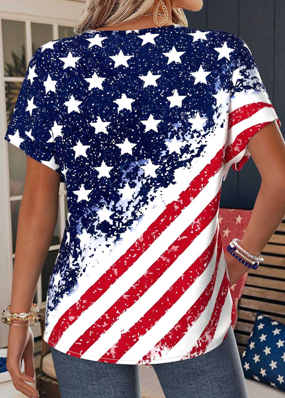 American Flag Tummy Coverage Red Short Sleeve T Shirt