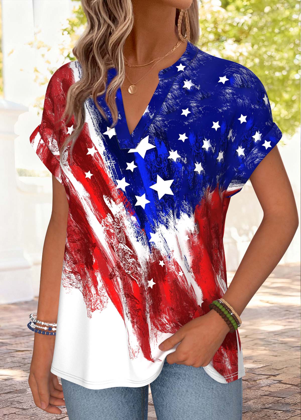 American Flag Multi Color Short Sleeve T Shirt