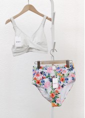 Floral Print Criss Cross White Bikini Set