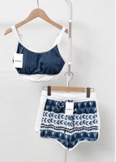 High Waisted Geometric Print Contrast Binding Bikini Set