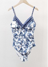 Floral Print Cut Out Navy One Piece Swimwear