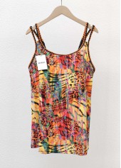 Animal Print Orange Scoop Neck Tankini Top-No Bottom