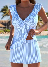 High Waisted Striped Blue Tankini Set