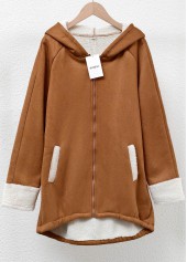 Tummy Coverage Dark Coffee Long Sleeve Hooded Coat