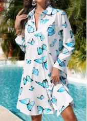 Butterfly Print Pocket White Cover Up