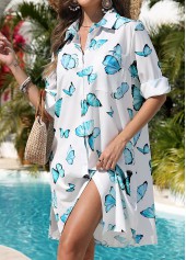 Butterfly Print Pocket White Cover Up