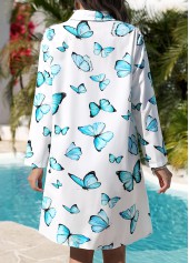 Butterfly Print Pocket White Cover Up