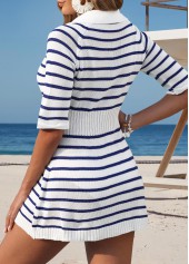 Striped Half Sleeve Blue Cover Up