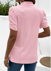Tummy Coverage Pink Short Sleeve Turn Down Collar Blouse
