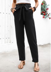 Soft Black Straight Leg Elastic Waist High Waisted Pants