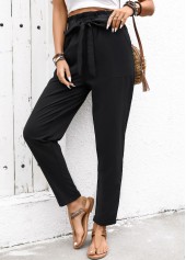 Soft Black Straight Leg Elastic Waist High Waisted Pants