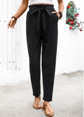 Soft Black Straight Leg Elastic Waist High Waisted Pants