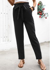 Soft Black Straight Leg Elastic Waist High Waisted Pants