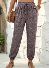Leopard Gray Brown Jogger Elastic Waist High Waisted Pants