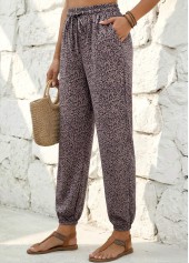 Leopard Gray Brown Jogger Elastic Waist High Waisted Pants
