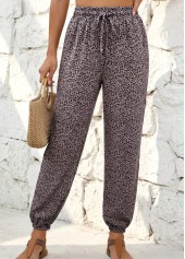 Leopard Gray Brown Jogger Elastic Waist High Waisted Pants