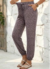 Leopard Gray Brown Jogger Elastic Waist High Waisted Pants