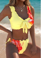 Mid Waisted Floral Print Pull On Bikini Set
