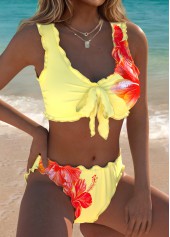 Mid Waisted Floral Print Pull On Bikini Set